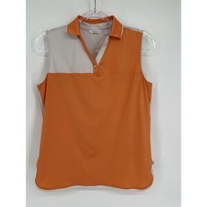 Lady Hagen Orange and White Sleeveless Polo Tank